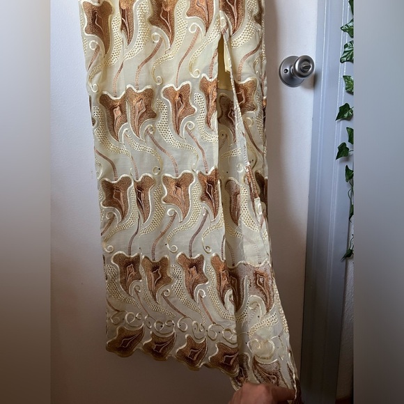 Handmade elegant women’s special occasion peplum gown in brown yellow Size S - Picture 6 of 14